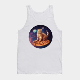 Funny Galaxy Cat In Space Cat Riding Pizza Tank Top